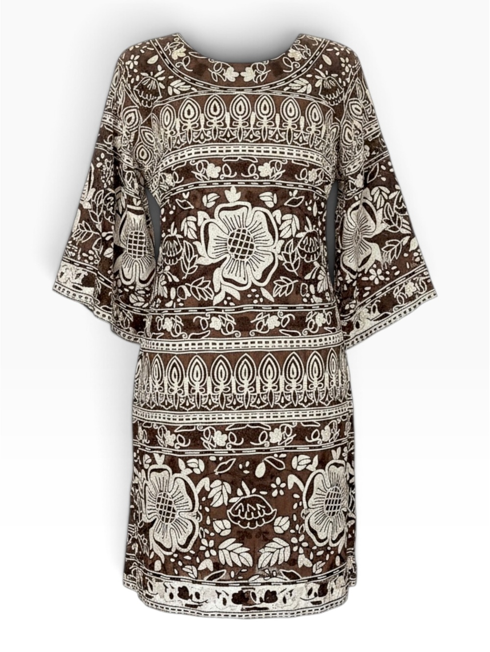 Archival 2004 Naeem Khan Fully Embroidered Silk Shift Dress Circa 2004
